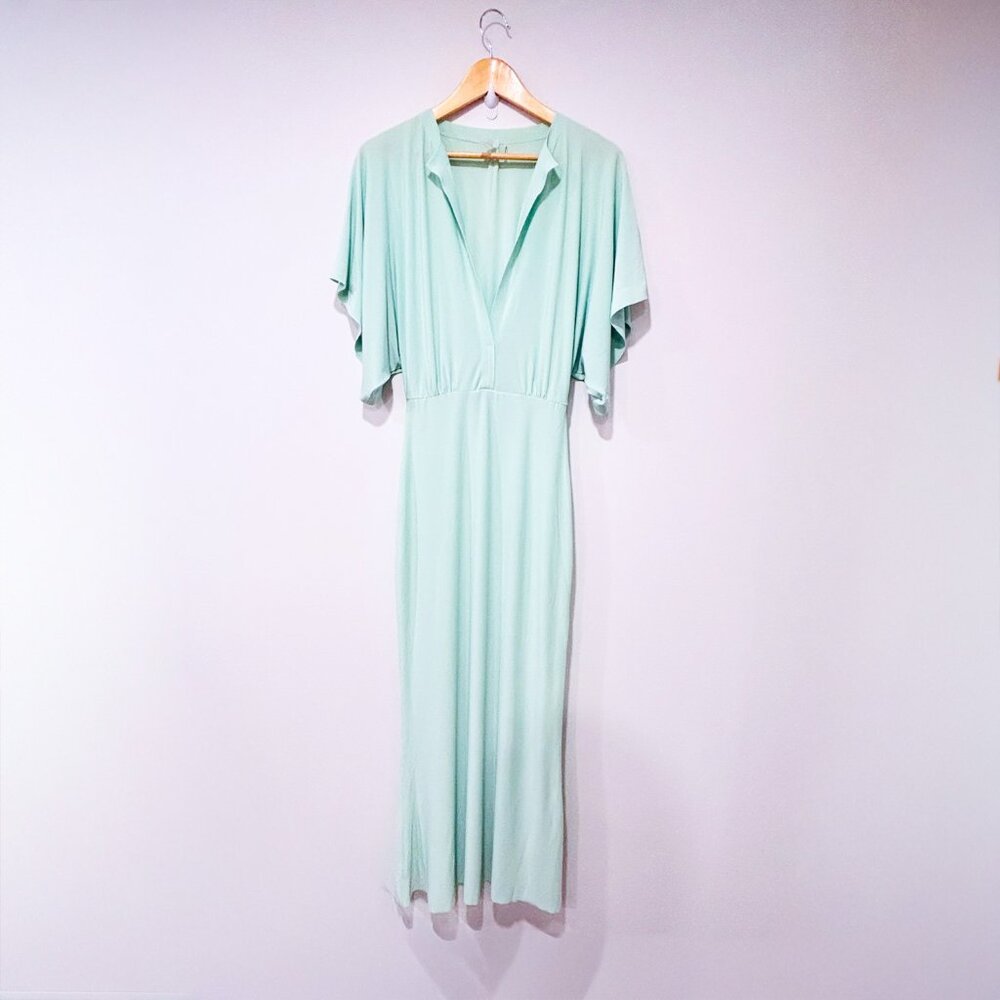 NORMA KAMALI Mint Green Maxi Dress‎ Flutter Sleeve Evening Gown | Small